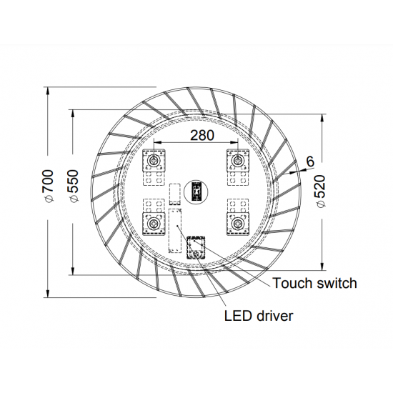 Φωτιζόμενος Καθρέπτης Μπάνιου Στρογγυλός Led Luminor Sun Φ70εκ. SUN70 Με Περιμετρικό Φωτισμό